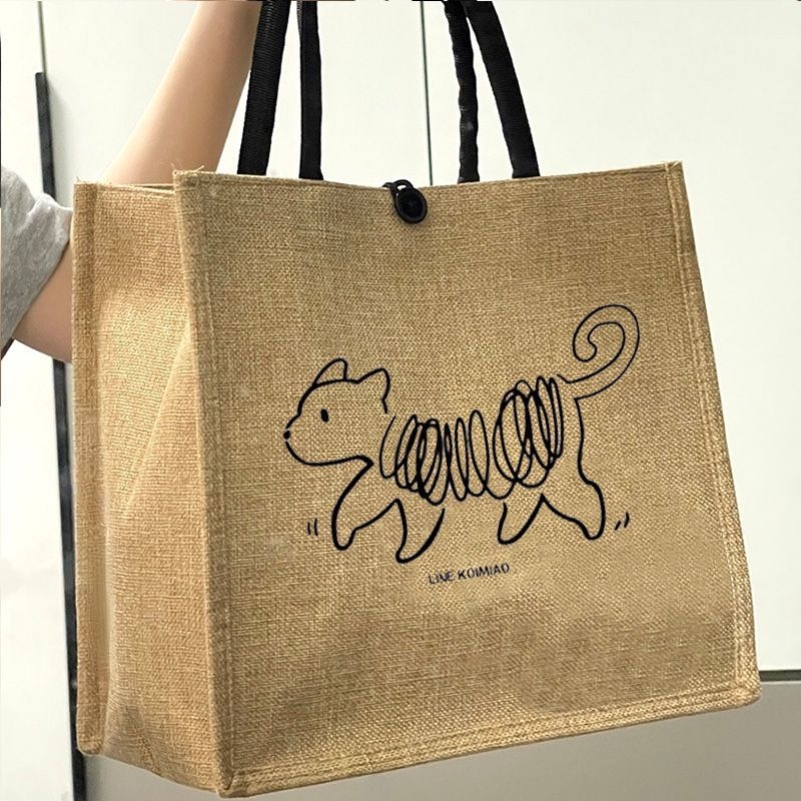 亚麻手提包女2026新款原宿ins风麻布手提袋百搭休闲托特包大容量