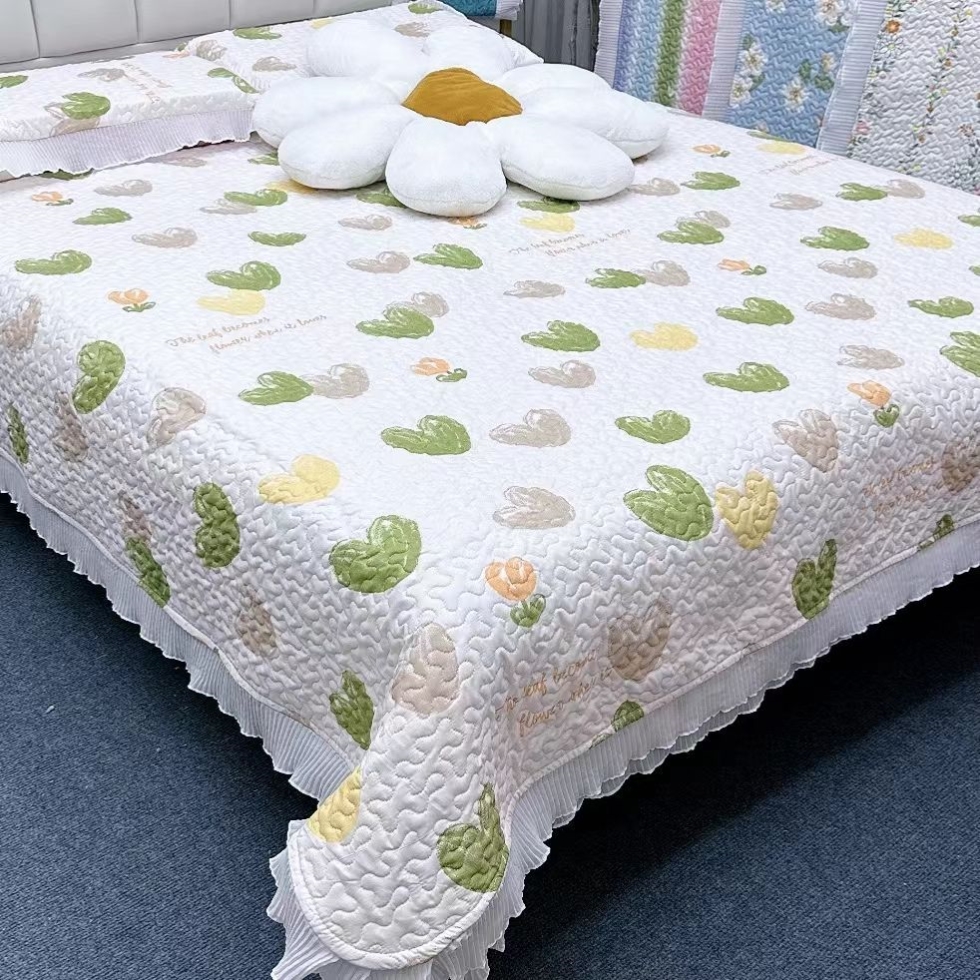 新款防滑花边床盖新款四季通用床笠床罩三层夹棉双人床单卡通AB面