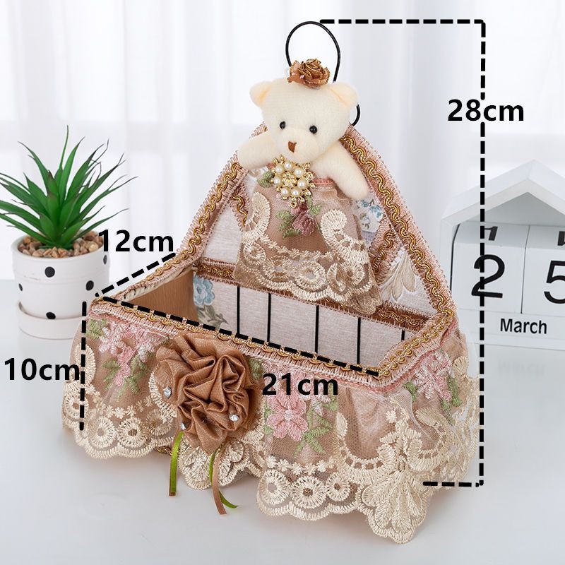 蕾丝布艺挂篮收纳篮筐手工可爱小熊挂篮藤编收纳筐玄关挂篮遥控篮