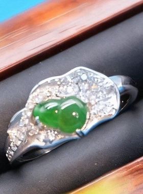 9136 天然缅甸翡翠A货阳绿翡翠葫芦戒指开口可调节多样性发其一