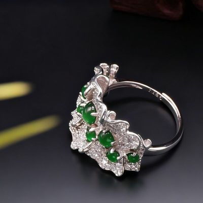 天然缅甸翡翠A货翡翠阳绿蛋面通体银镶女款轻奢多样性发其一9190