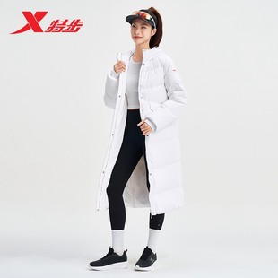 特步中长款羽绒服女2025年冬季高充绒量鹅绒保暖外套975428640042