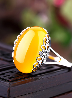 S925纯银戒指空托镶嵌蜜蜡