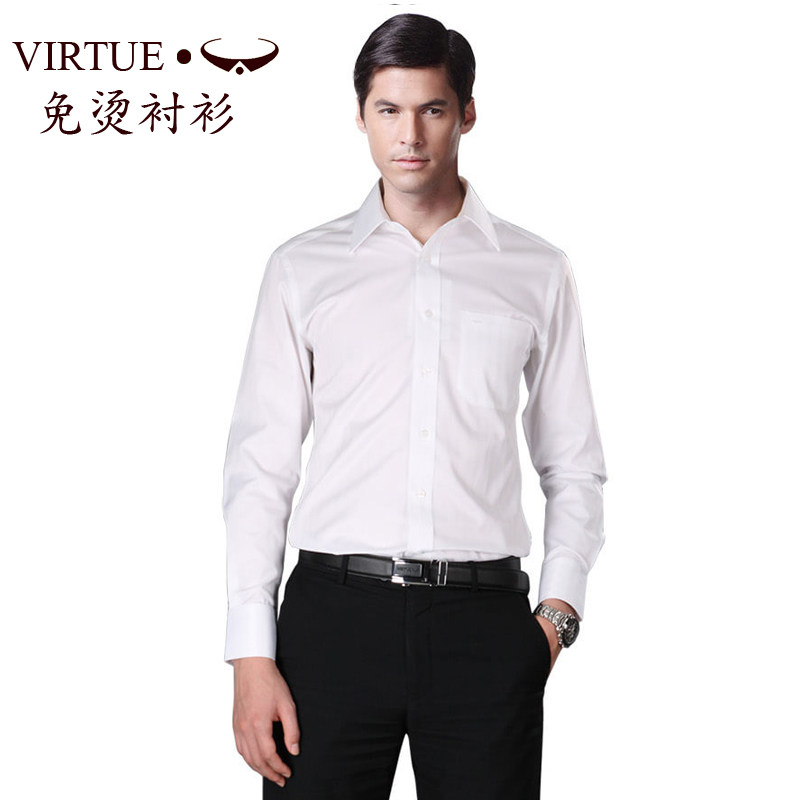 富绅纯白色防皱斜纹商务休闲衬衫男长袖标准版身职业装工作衬衣