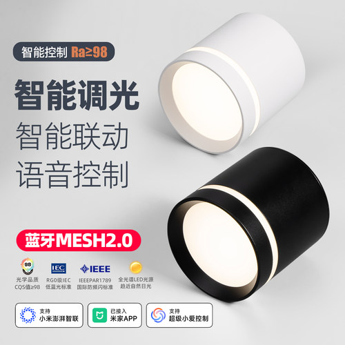 智能全光谱免打孔明装圆形筒灯