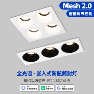 已接入米家APP智能MESH2.0嵌入式斗胆灯双头方形调光调色筒灯射灯