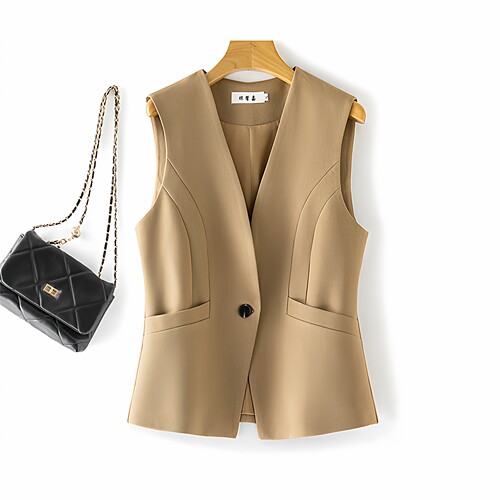 卡其色显瘦通勤百搭西装马甲女款