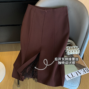 轻奢性感蕾丝拼接开叉半身裙女2026夏季气质显瘦开叉一步包臀裙子