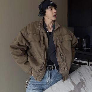 weave炒鸡保暖的重磅夹棉 多口袋立领大廓形棕咖色宽松工装夹克