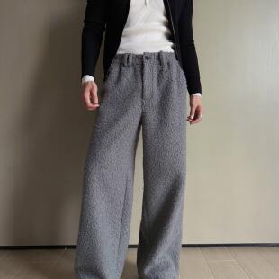 圈圈摇粒绒暖灰色松紧腰宽松休闲卫裤 weave松弛过冬 长裤 现货