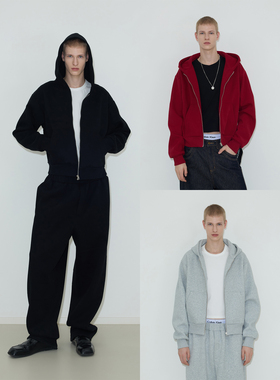 weave 新年红色重磅500g廓形短款加绒连帽卫衣套装直筒卫裤两件套