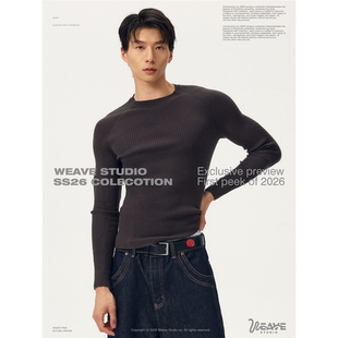 打底 简约内搭修身 weave 实用主义碳灰色坑条亲肤天丝针织毛衣长袖