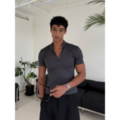 现货 weave 深灰色修身 弹力半高领运动透气骑行短袖 拉链开衫