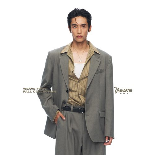 绿色羊毛混纺复古抗皱西服套装