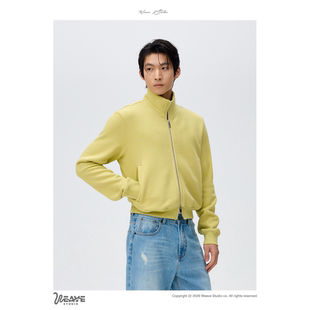 weave 卫衣男女廓形休闲百搭纯棉螺纹上衣拉链外套 芥末绿立领开衫