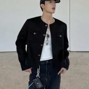 现货 黑色肌理面料小香风复合圆领短款 weave 百搭 夹克 秋季