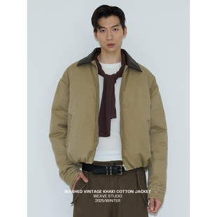 浅咖色重工拼皮水洗秋冬厚实保暖棉服夹克外套 主义 weave 工装