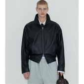 百分百头层牛皮黑色短款 weave 重磅bomber 肌理秋冬皮衣夹克外套