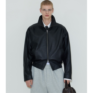 复古春秋皮衣夹克外套 百分百头层牛皮黑色短款 weave 重磅bomber