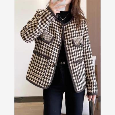 小香风千鸟格短款外套女2024秋季新款高级感时尚洋气时髦长袖上衣