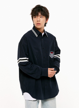 RAVENOUS秋冬新款学院风织带徽章纯色衬衫宽松男女同款情侣潮牌