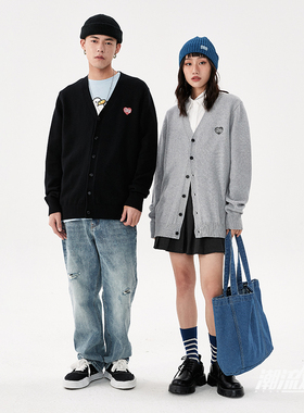 潮流观止RAVENOUS学院风爱心刺绣针织开衫男女同款纯色基础外套