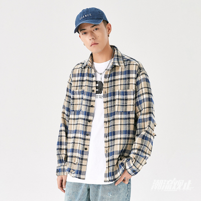 格纹破坏反做长袖衬衫