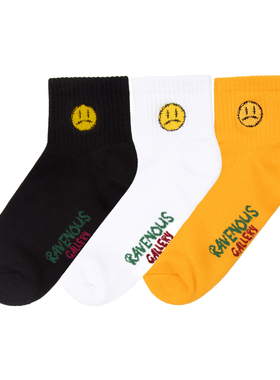 RAVENOUS 荆棘Emoji笑脸刺绣短筒袜运动短袜男女袜子