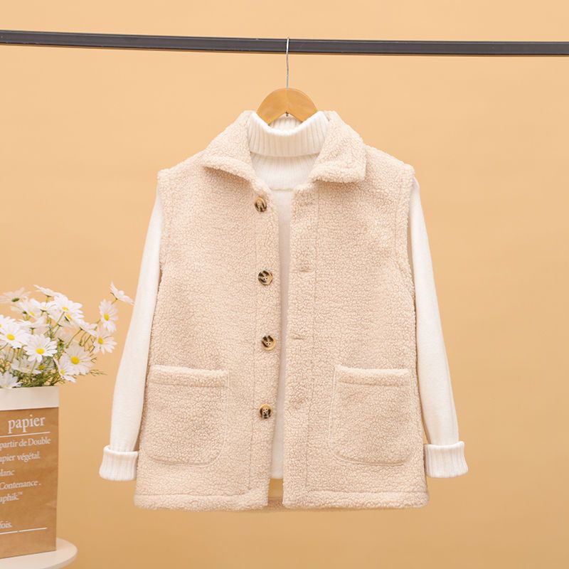 秋冬羊羔毛绒翻领马甲女外穿大码百搭妈妈装翻领无袖坎肩外套马夹