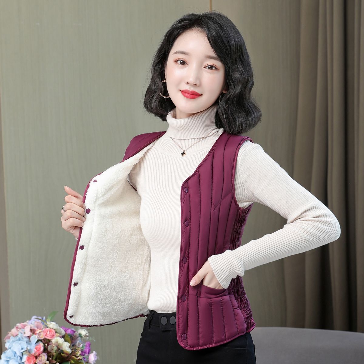 秋冬加绒马甲女2025新款羽绒棉马夹加厚内穿妈妈修身保暖贴身背心