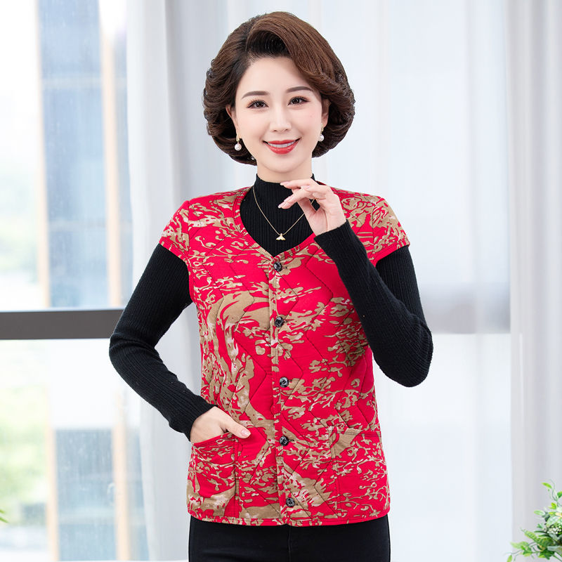 中老年妈妈装背心坎肩圆领护肩衣马甲女秋冬加绒保暖睡觉坎肩防寒