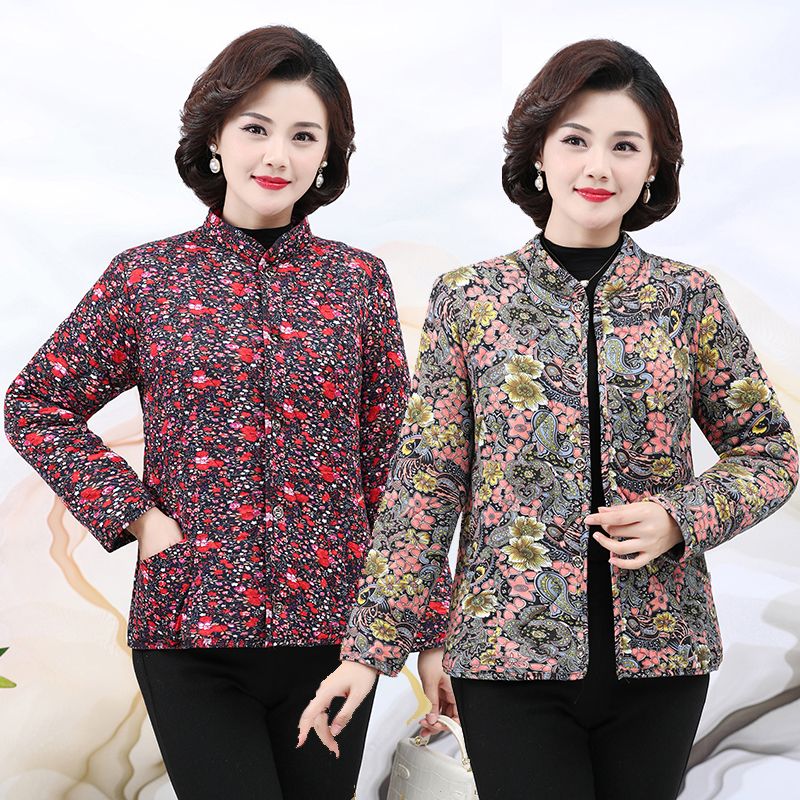 新款中老年人驼绒棉衣女大码妈妈内穿加绒加厚修身短款奶奶花棉袄