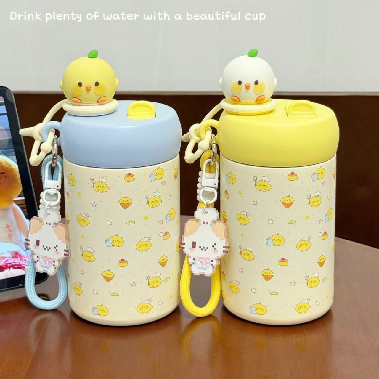 双饮杯子女生便携小巧2026新款保温杯高颜值可爱吸管水杯学生小鸡