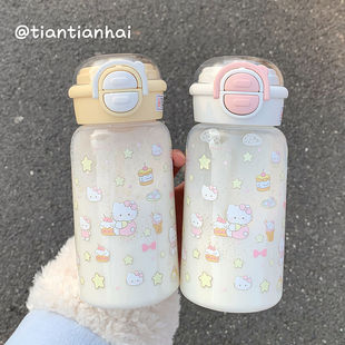 塑料水杯 高颜值HelloKitty吸管杯子学生上学专用女生可爱2025新款