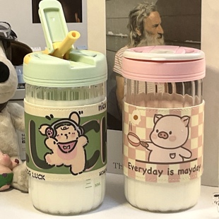 茶水分离杯子夏季 小熊玻璃杯男女生水杯耐高温吸管泡茶高颜值新款
