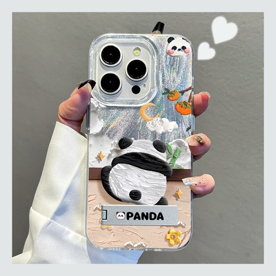 凤凤适用苹果16promax手机壳新款iphone15油画熊猫16pro高级感14羽纱13全包防摔12支架pm硅胶11可爱plus小众