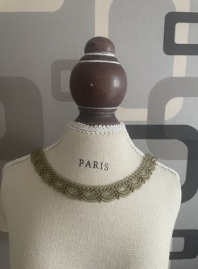 复古豆沙绿色双层蕾丝颈链项链 串珠成品日常百搭