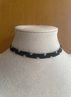 黑色小花酷酷颈链进口米珠串珠成品项链闺蜜礼物送礼佳品