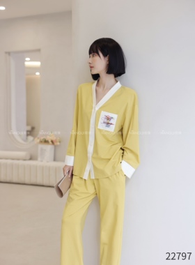 睡衣女士春秋纯棉长袖韩版时尚甜美可爱家居服套装可外穿22797