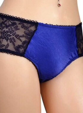 外贸原单 蓝色侧网纱面中腰三角裤 大码女内裤 LMS