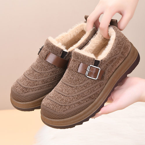 2025冬季新款老北京布鞋女加绒保暖勃肯鞋厚底防滑舒适妈妈鞋棉鞋