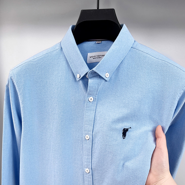 2025新款纯棉刺绣马标衬衫春秋季男士牛津纺长袖衬衣商务休闲寸衫