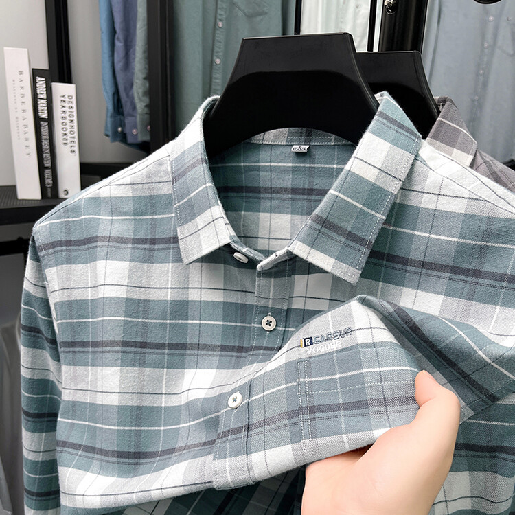 2025新款男士纯棉长袖格子衬衫商务休闲衬衣中年口袋衬衣外套潮流