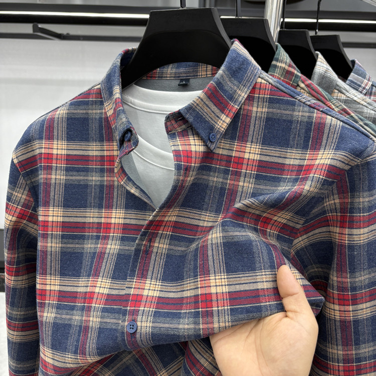 100%纯棉男士衬衫加绒加厚保暖中青年男士格子冬季纯棉长袖衬衣潮