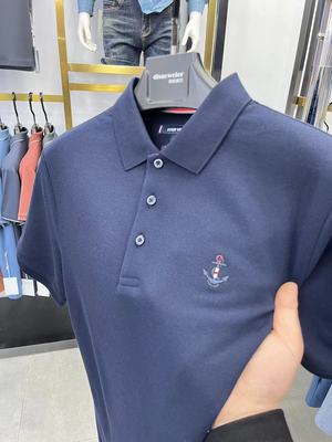 夏季新款短袖T恤男翻领Polo衫商务休闲宽松纯棉透气重磅下摆开叉