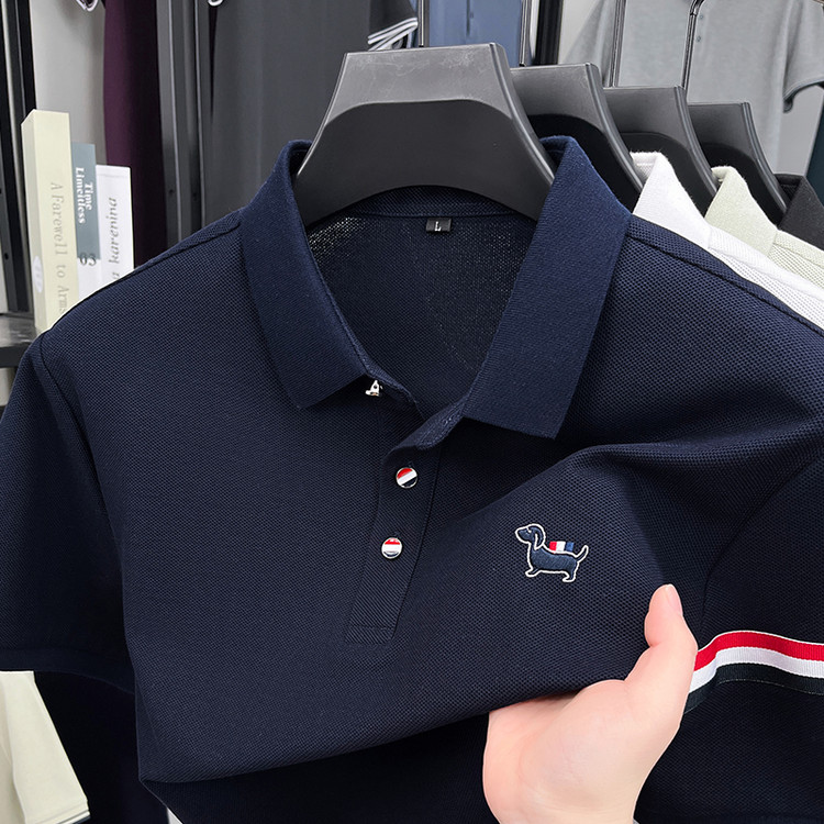 100%纯棉男士POLO衫丝光光长绒棉珠地夏装T恤特色绣花纯色打底衫