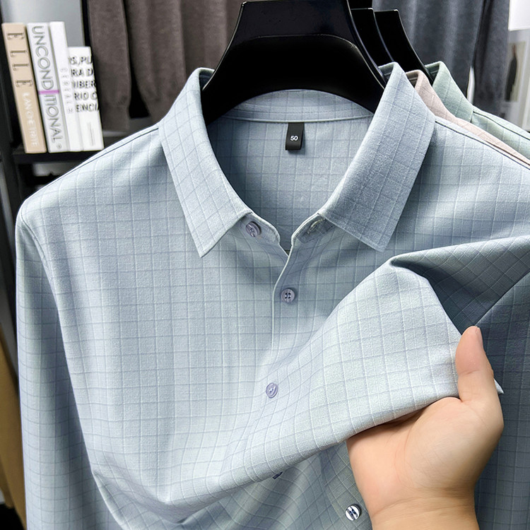 2025新款长袖衬衫春秋男士商务休闲宽松含羊绒衬衣正装垂感寸衫潮