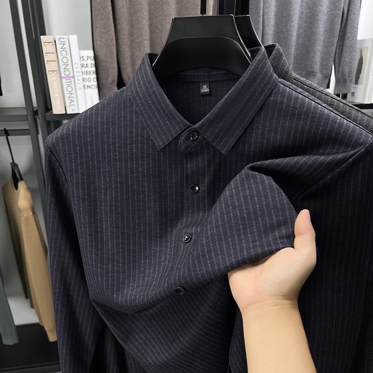 春秋新款高级感衬衫男士长袖桑蚕丝羊绒休闲上衣宽松商务爸爸衬衣
