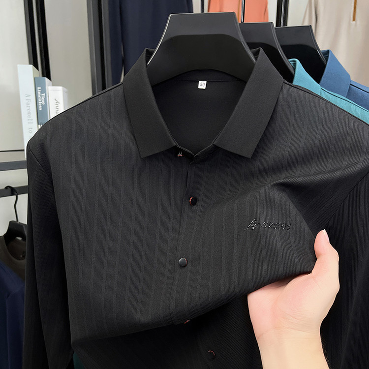 新款高档锦氨无缝长袖衬衫男士商务休闲宽松中年爸爸装衬衣免烫潮