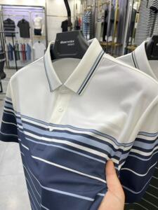 高端精选简约休闲条纹短袖POLO衫男夏季薄款商务绅士透气翻领T恤